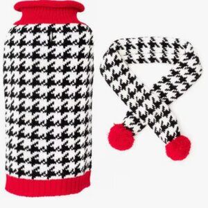 PETS: DOG CHECKERED SWEATER & SCARF SET